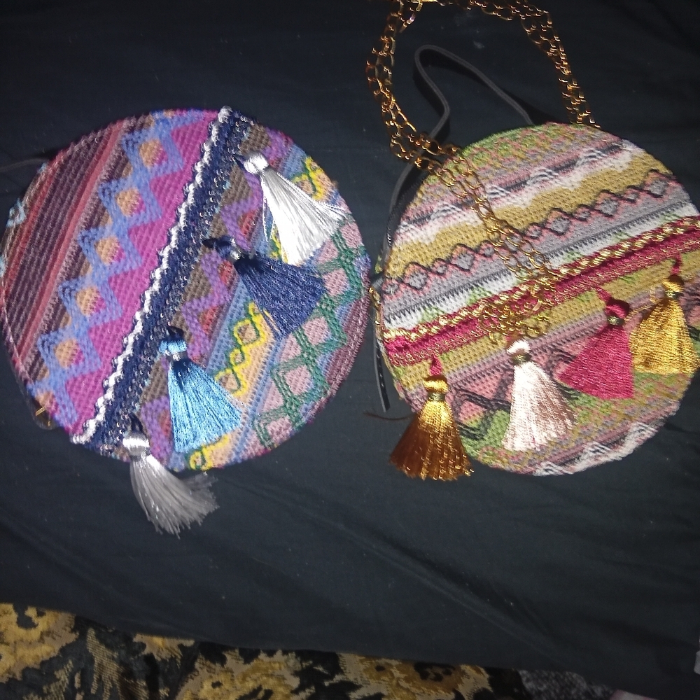 Colorful Woven Crossbody Bag with Tassels